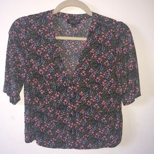 Pink and navy floral short-sleeve TopShop shirt